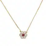 Vintage Boucheron Ruby and Diamond Necklace in Yellow Gold