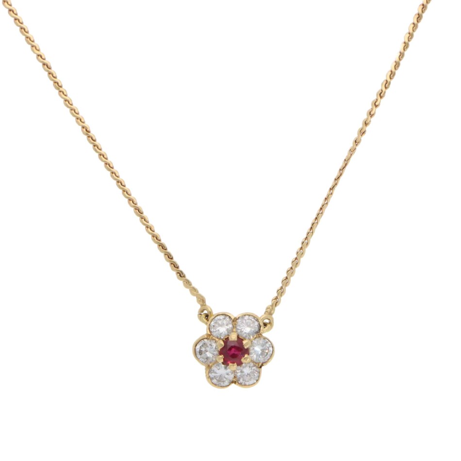 Vintage Boucheron Ruby and Diamond Necklace in Yellow Gold