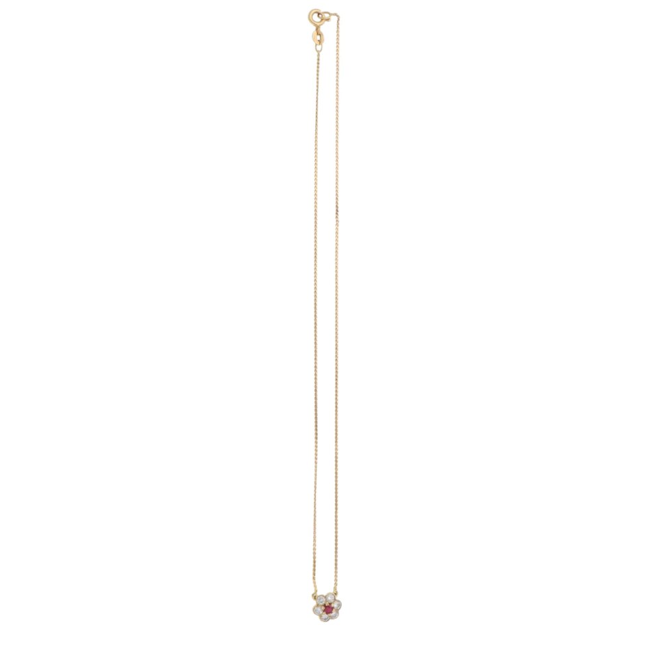 Vintage Boucheron Ruby and Diamond Necklace in Yellow Gold