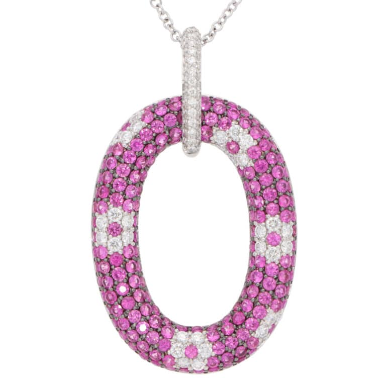 Vintage Roberto Coin Pink Sapphire and Diamond Pendant Necklace