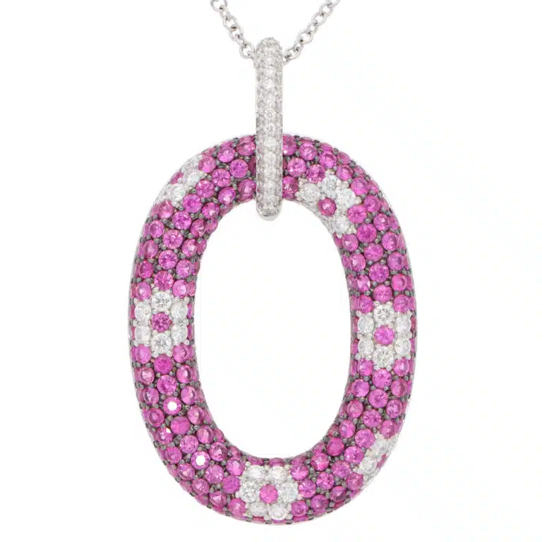 Vintage Roberto Coin Pink Sapphire and Diamond Pendant Necklace