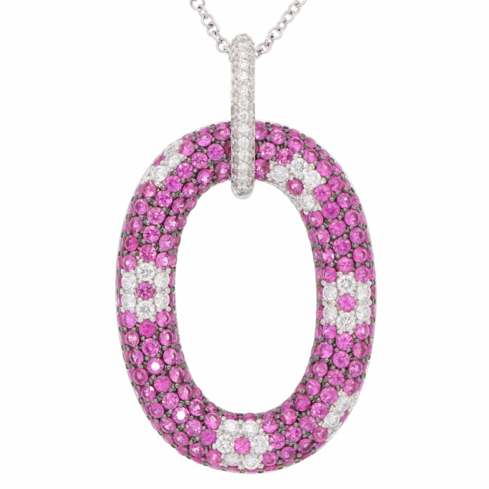 Vintage Roberto Coin Pink Sapphire and Diamond Pendant Necklace