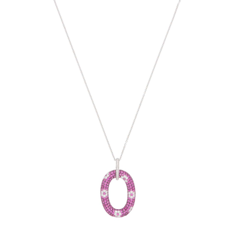 Vintage Roberto Coin Pink Sapphire and Diamond Pendant Necklace