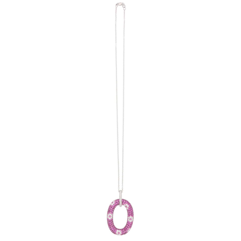 Vintage Roberto Coin Pink Sapphire and Diamond Pendant Necklace
