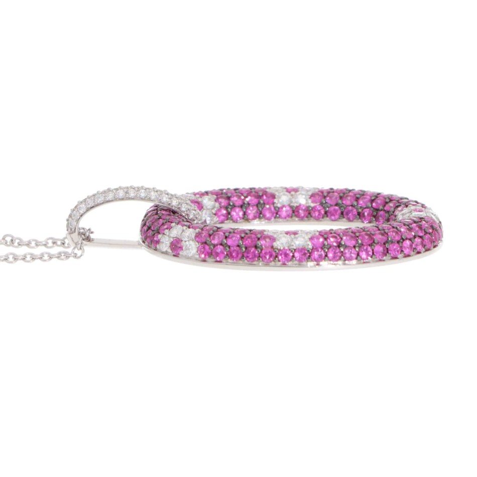 Vintage Roberto Coin Pink Sapphire and Diamond Pendant Necklace