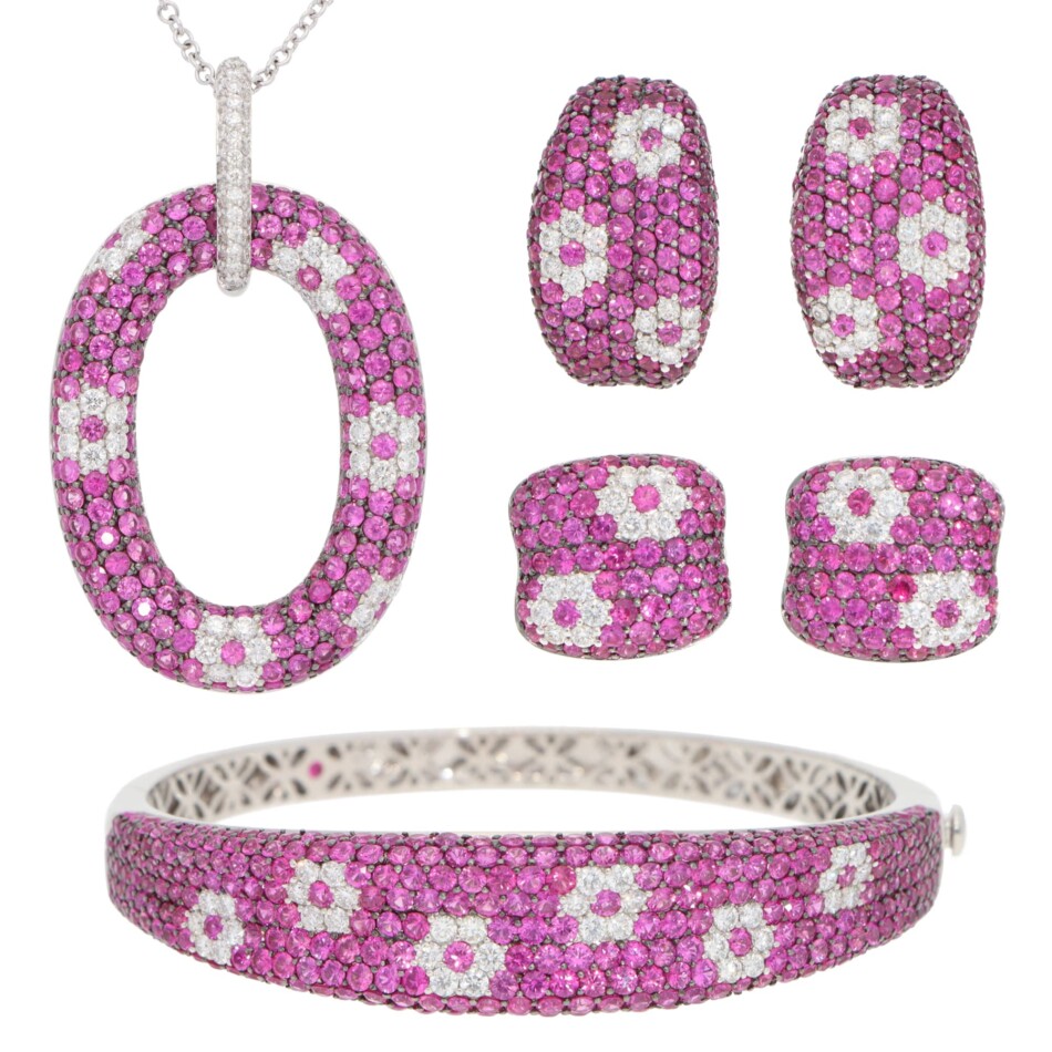 Vintage Roberto Coin Pink Sapphire and Diamond Bar Cufflinks