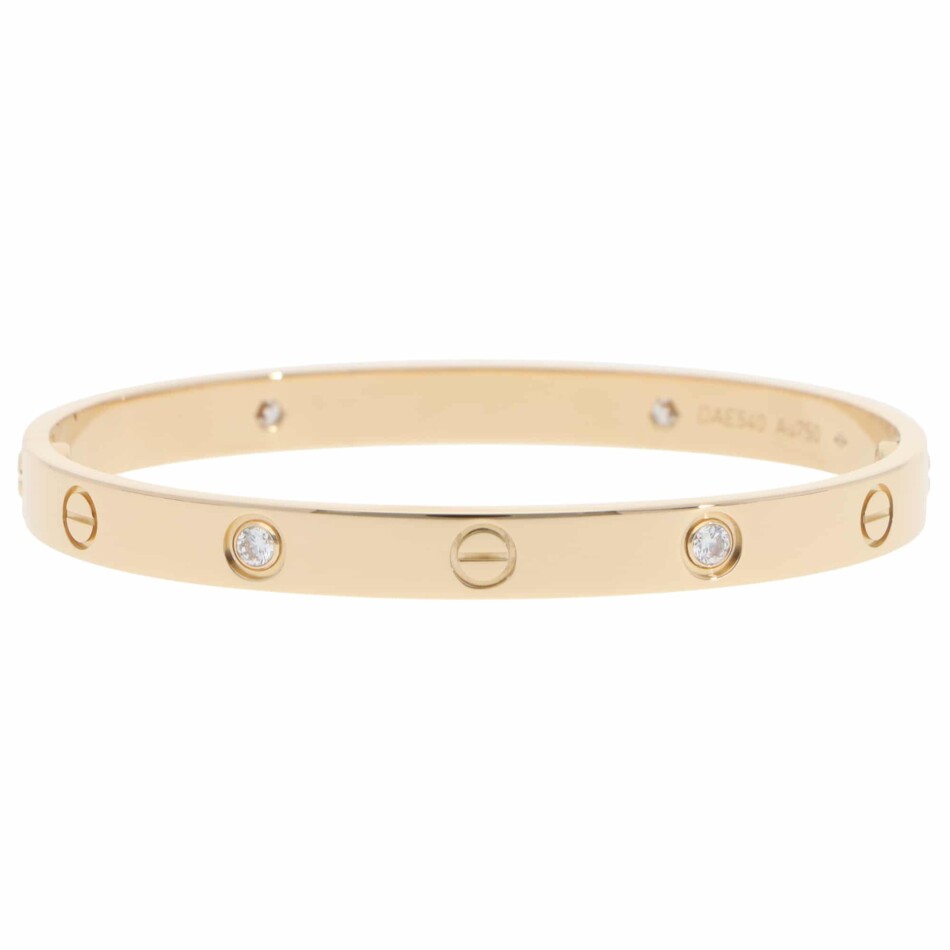 Vintage Cartier Four Diamond LOVE Bracelet in Yellow Gold, Size 18