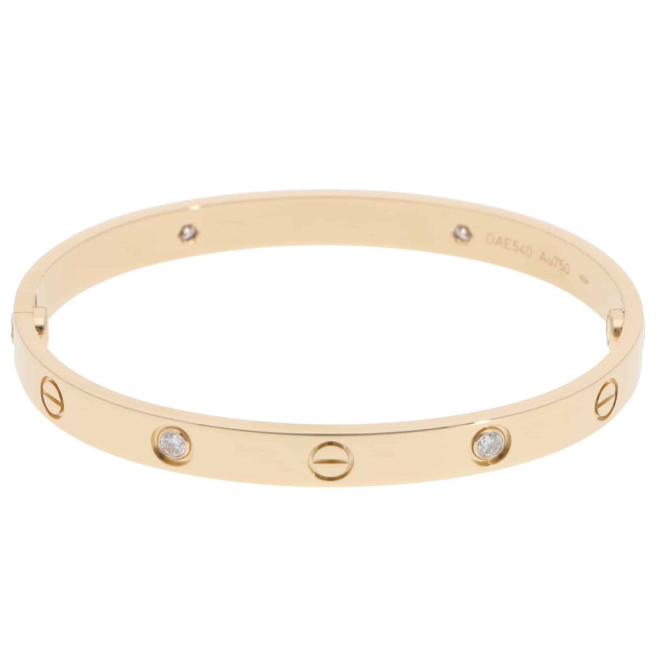 Vintage Cartier Four Diamond LOVE Bracelet in Yellow Gold, Size 18