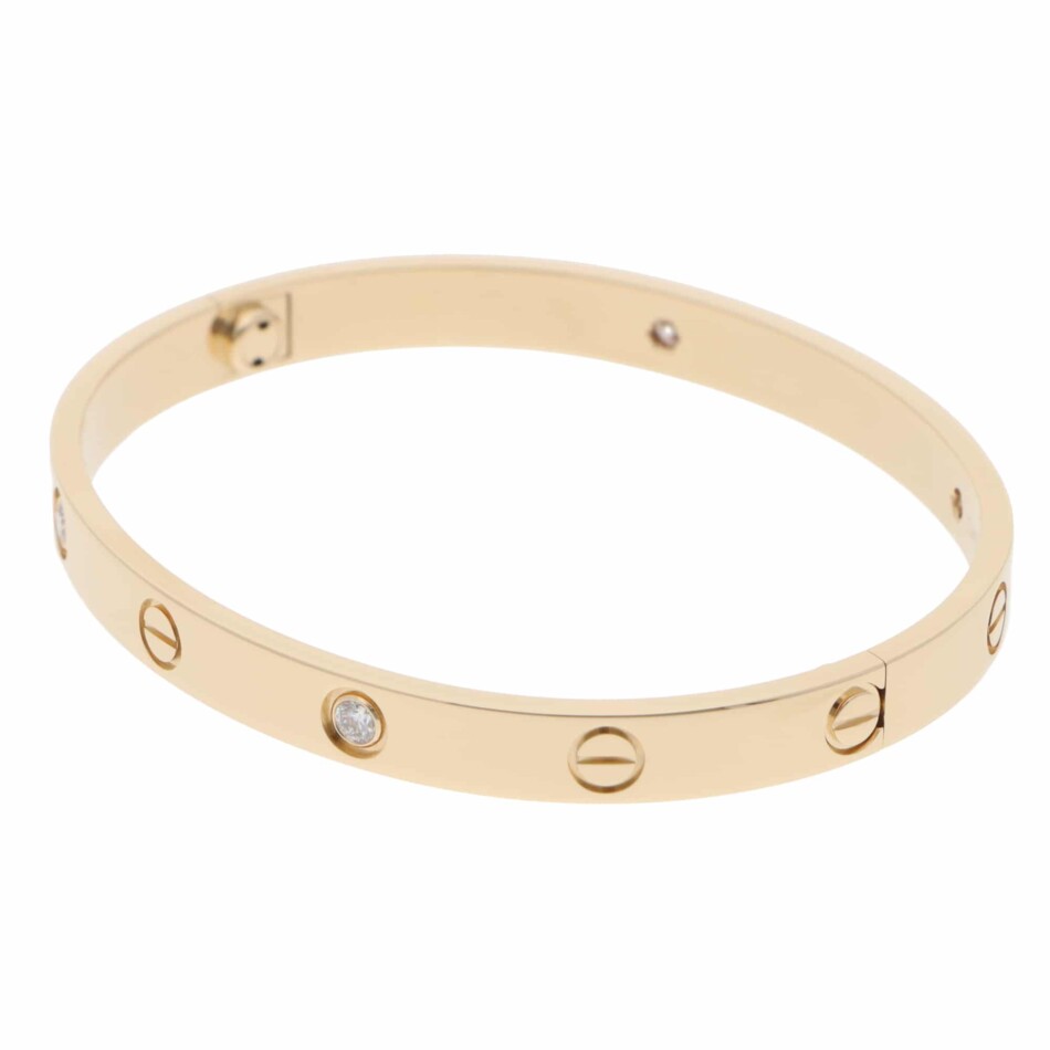 Vintage Cartier Four Diamond LOVE Bracelet in Yellow Gold, Size 18