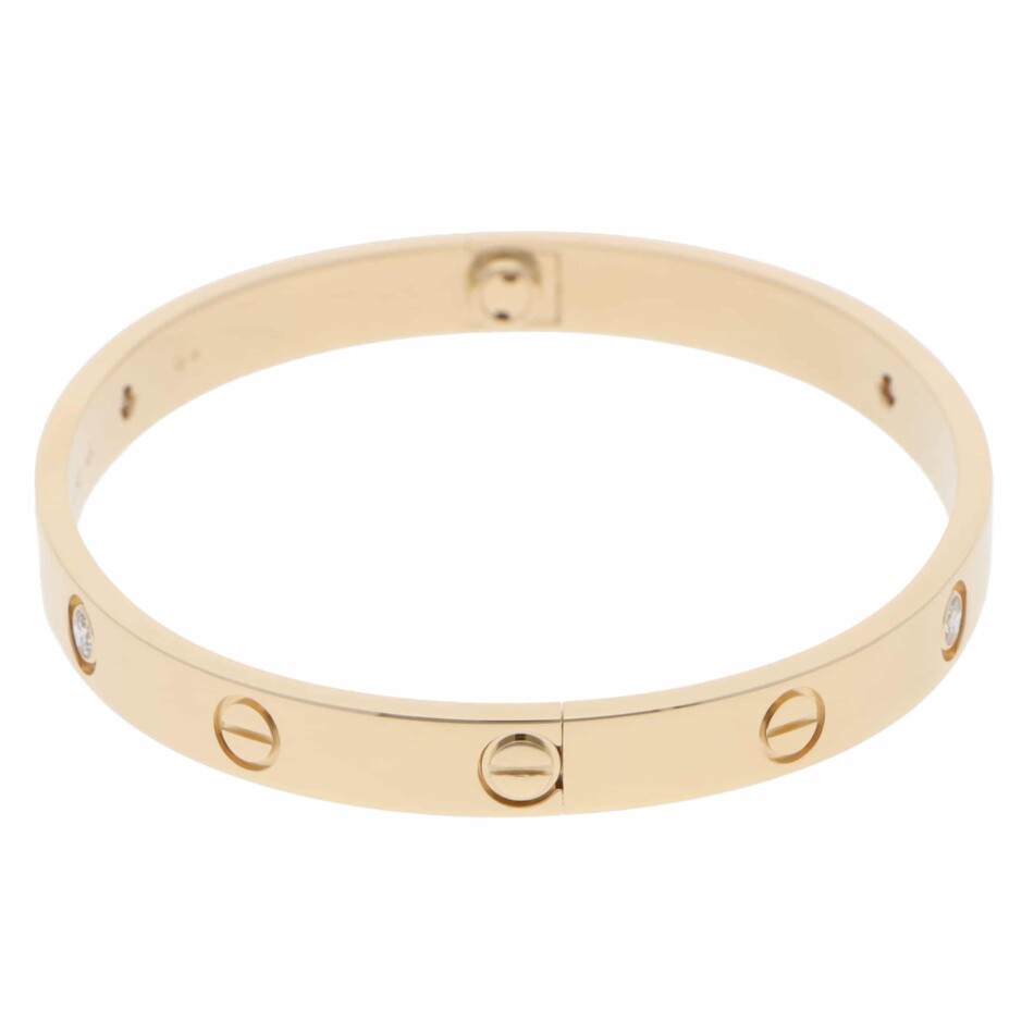 Vintage Cartier Four Diamond LOVE Bracelet in Yellow Gold, Size 18
