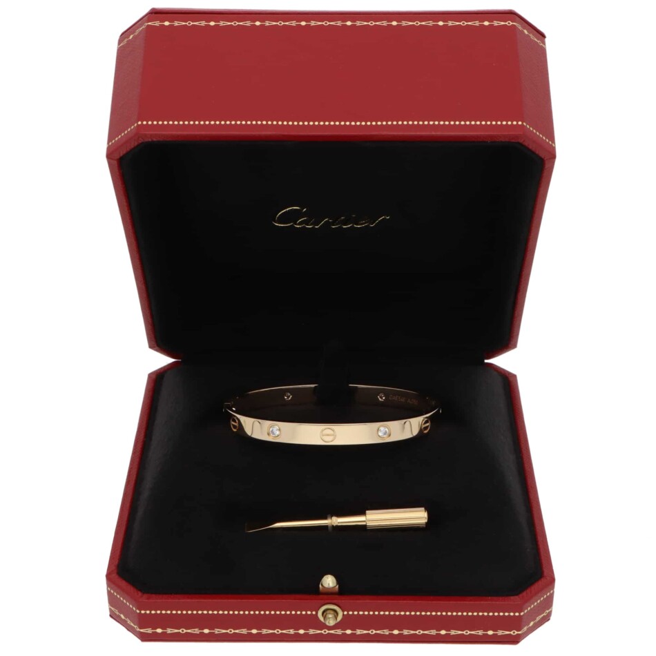 Vintage Cartier Four Diamond LOVE Bracelet in Yellow Gold, Size 18