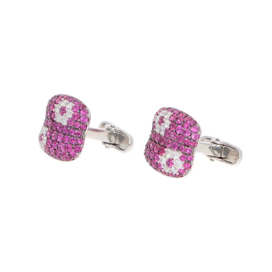 Vintage Roberto Coin Pink Sapphire and Diamond Bar Cufflinks