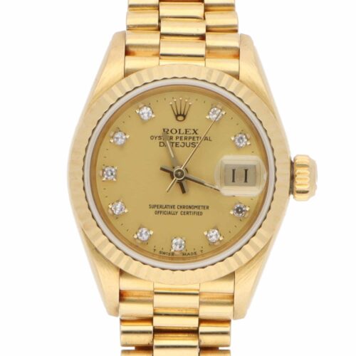 Vintage 1986 Rolex Lady Datejust Yellow Gold Diamond Set Watch