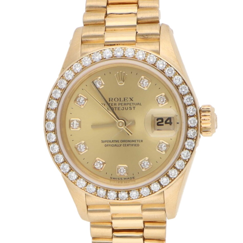 Vintage 1995 Rolex Lady Datejust Gold Diamond Set Watch