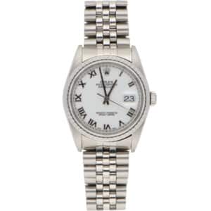 Vintage 2001 Rolex Datejust 36mm White Enamel Dial Watch
