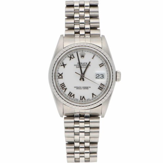 Vintage 2001 Rolex Datejust 36mm White Enamel Dial Watch