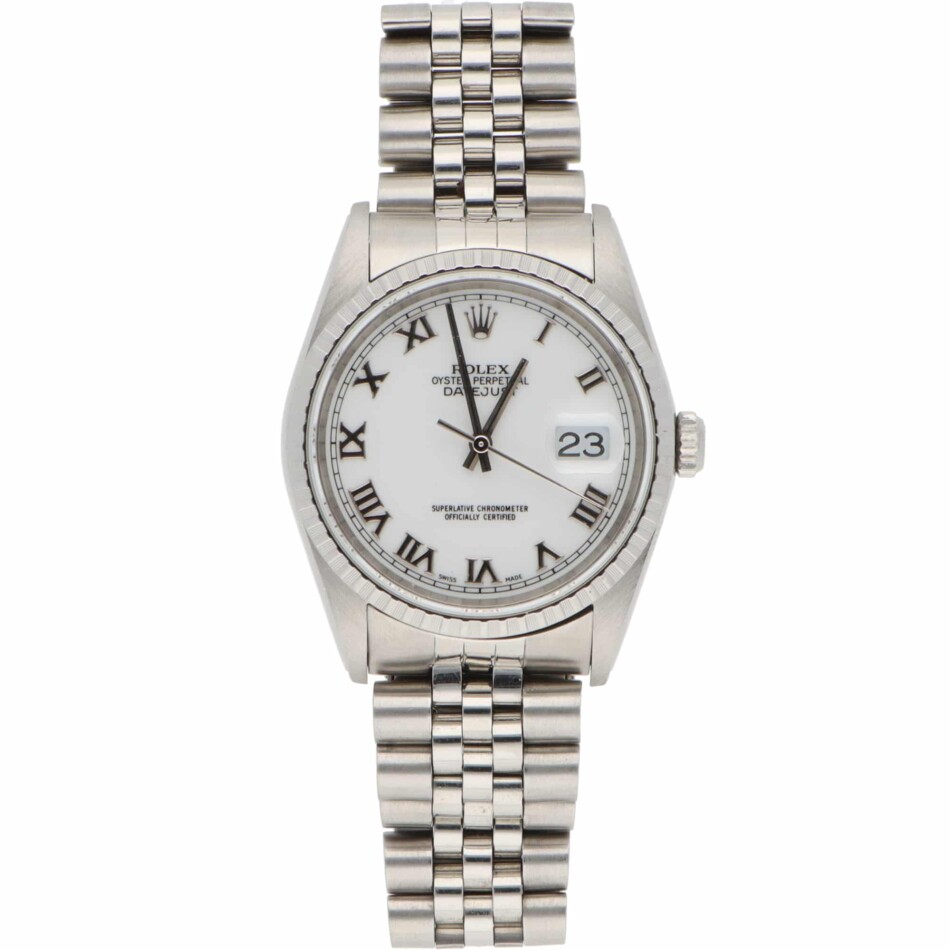 Vintage 2001 Rolex Datejust 36mm White Enamel Dial Watch