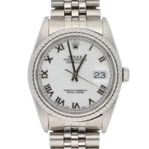 Vintage 2001 Rolex Datejust 36mm White Enamel Dial Watch