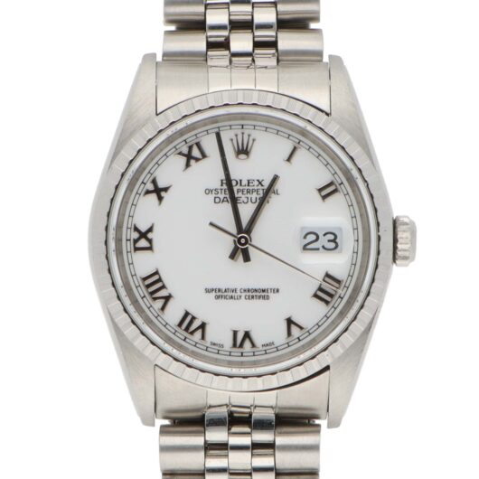 Vintage 2001 Rolex Datejust 36mm White Enamel Dial Watch