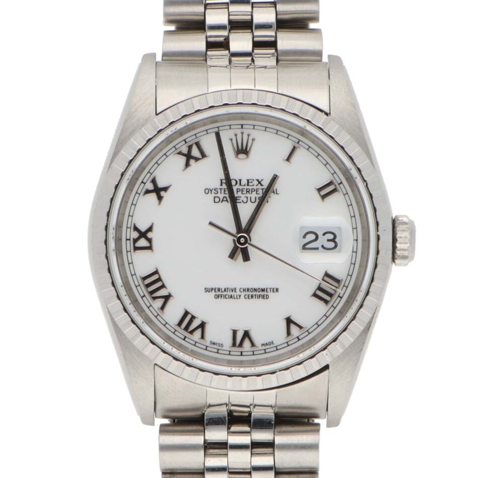 Vintage 2001 Rolex Datejust 36mm White Enamel Dial Watch