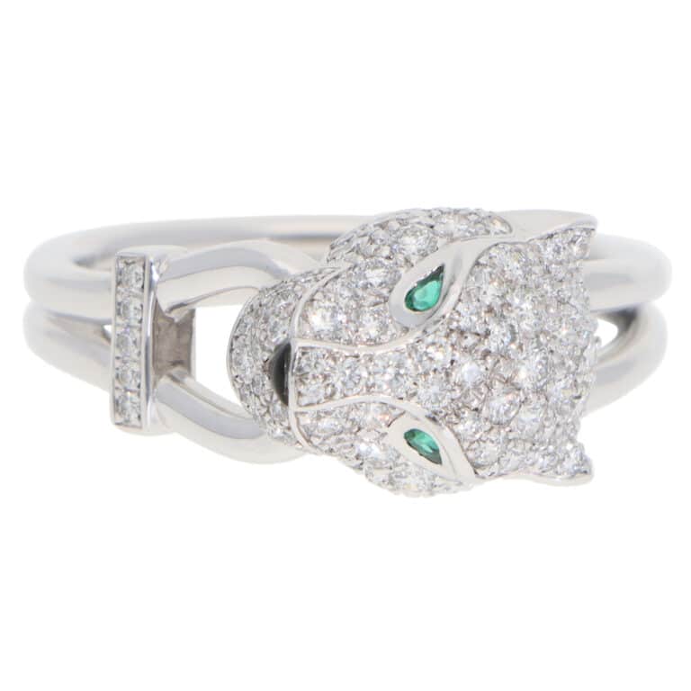 Vintage Panthère de Cartier Diamond Ring in White Gold