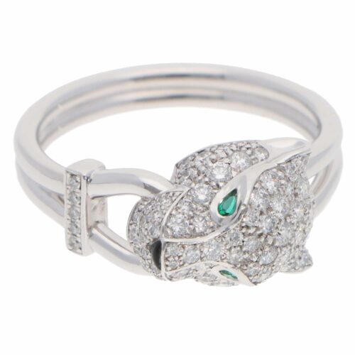 Vintage Panthère de Cartier Diamond Ring in White Gold