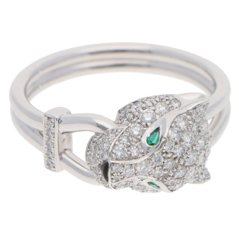Vintage Panthère de Cartier Diamond Ring in White Gold