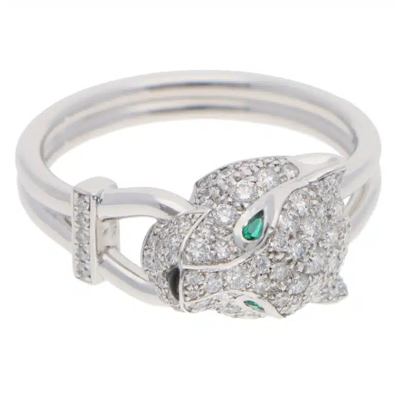 Vintage Panthère de Cartier Diamond Ring in White Gold
