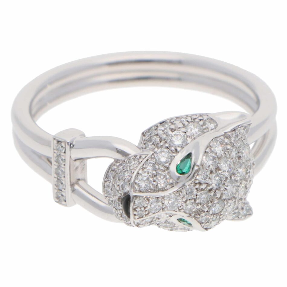Vintage Panthère de Cartier Diamond Ring in White Gold