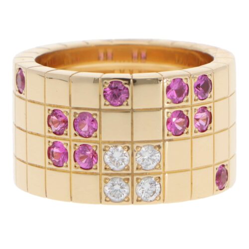 Vintage 1990s Cartier Lanières Pink Sapphire and Diamond Ring