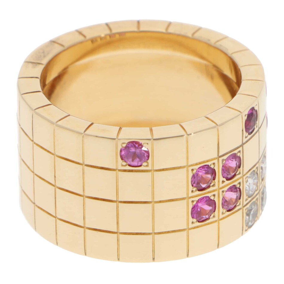 Vintage 1990s Cartier Lanières Pink Sapphire and Diamond Ring