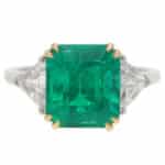 Vintage Colombian Emerald and Diamond Three-Stone Ring