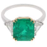 Vintage Colombian Emerald and Diamond Three-Stone Ring
