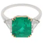Vintage Colombian Emerald and Diamond Three-Stone Ring