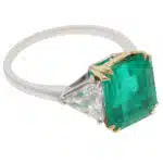 Vintage Colombian Emerald and Diamond Three-Stone Ring
