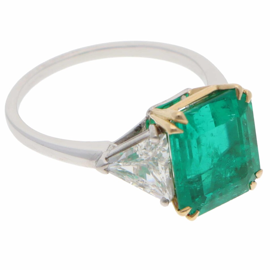 Vintage Colombian Emerald and Diamond Three-Stone Ring