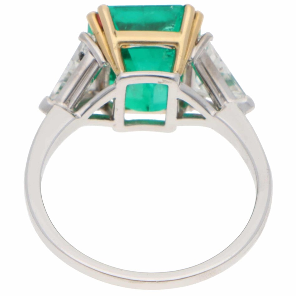 Vintage Colombian Emerald and Diamond Three-Stone Ring