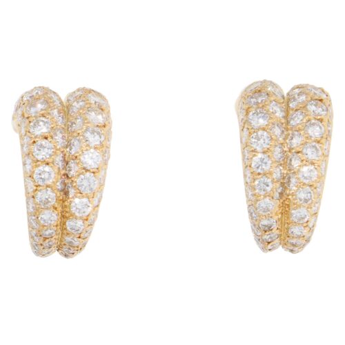 Vintage Cartier Diamond Hoop Earrings in Yellow Gold