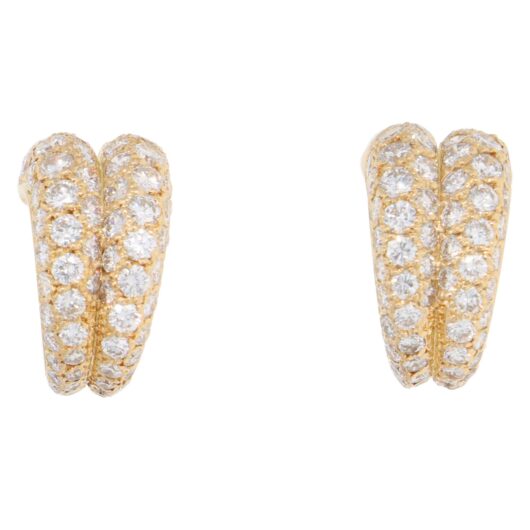 Vintage Cartier Diamond Hoop Earrings in Yellow Gold