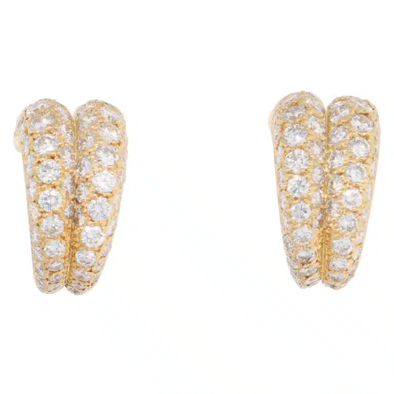 Vintage Cartier Diamond Hoop Earrings in Yellow Gold