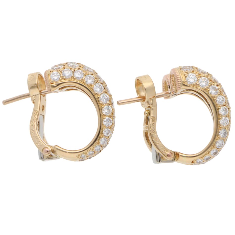 Vintage Cartier Diamond Hoop Earrings in Yellow Gold