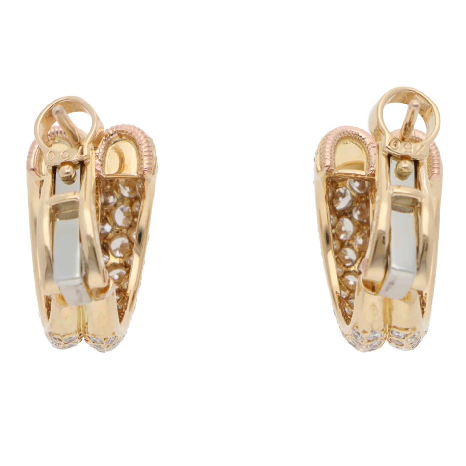 Vintage Cartier Diamond Hoop Earrings in Yellow Gold