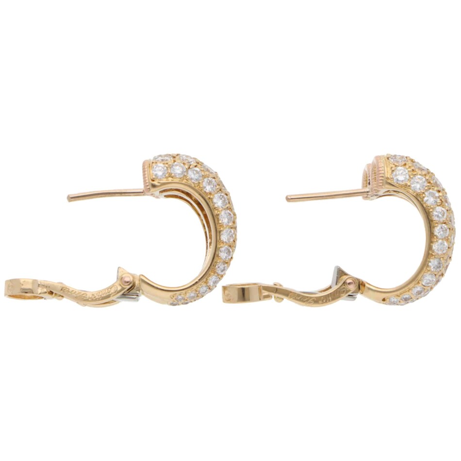 Vintage Cartier Diamond Hoop Earrings in Yellow Gold