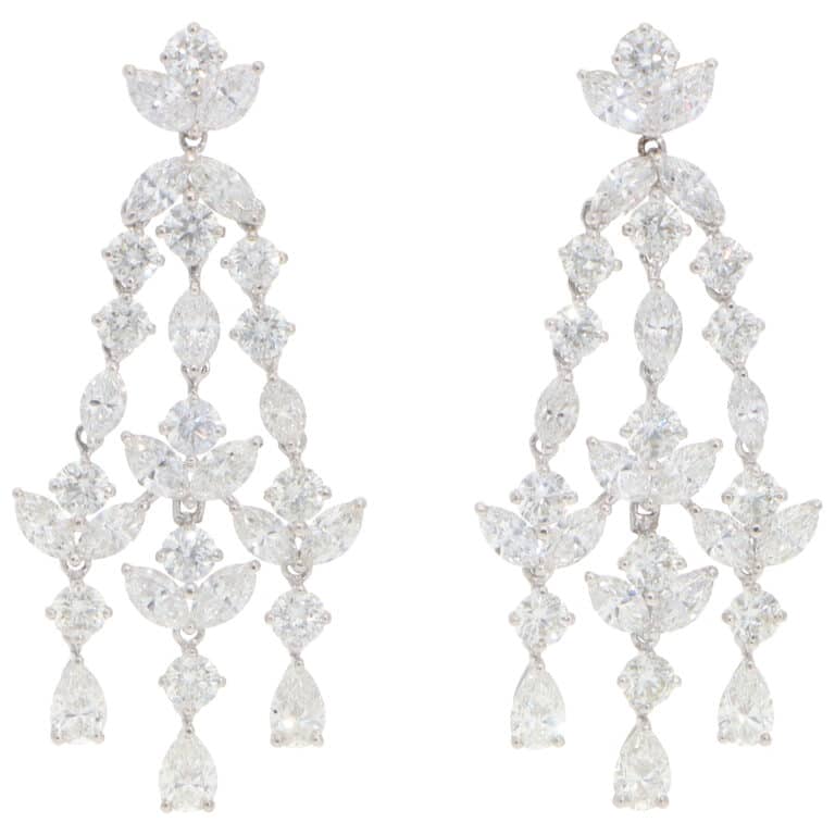 Vintage Assil Diamond Drop Earrings in White Gold