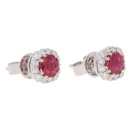Contemporary Ruby and Diamond Cluster Earrings in White Gold
