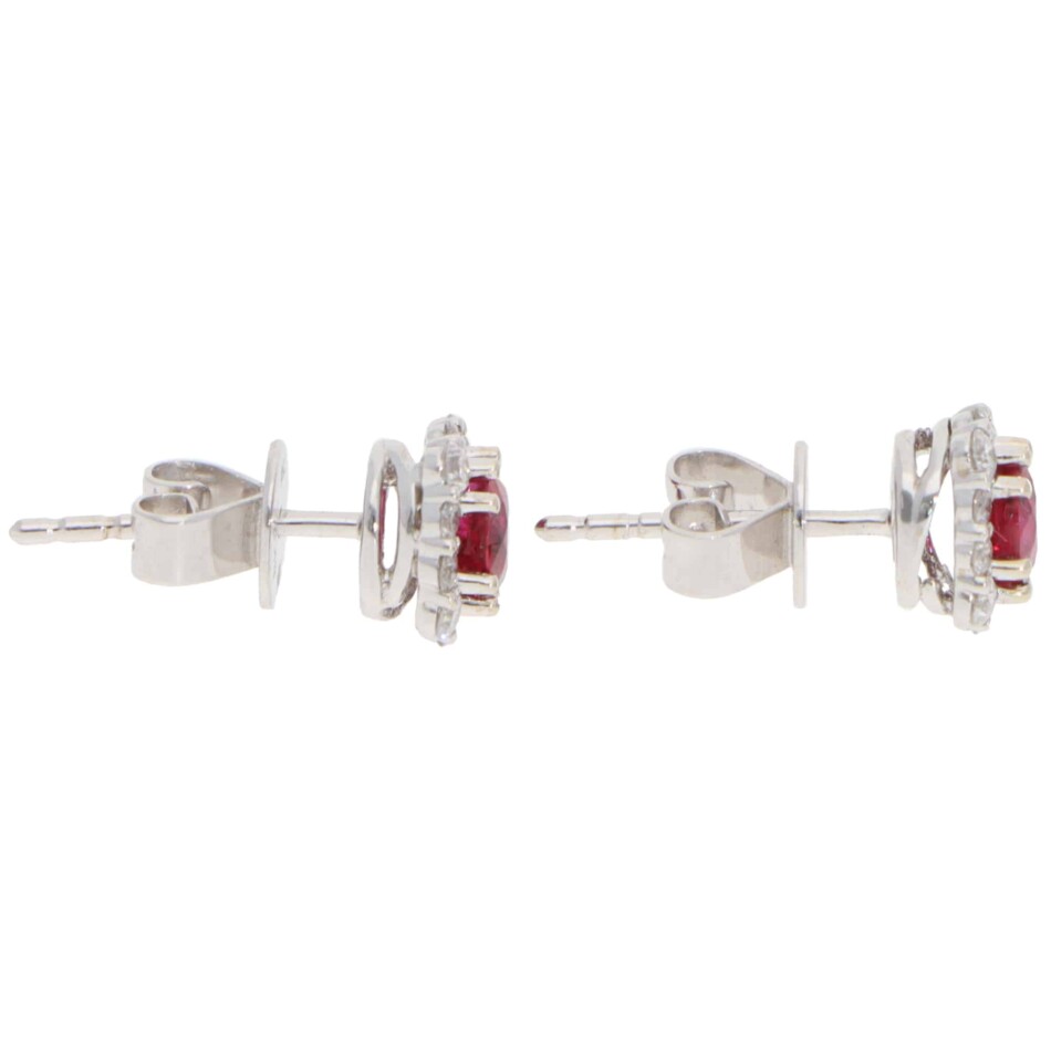 Contemporary Ruby and Diamond Cluster Earrings in White Gold