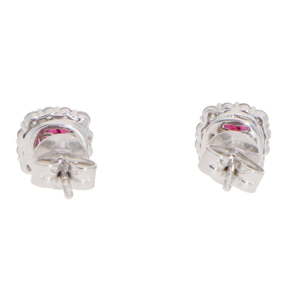 Contemporary Ruby and Diamond Cluster Earrings in White Gold