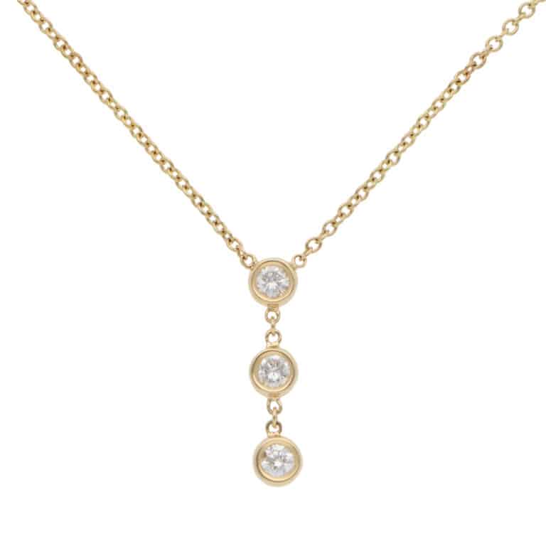 Contemporary Diamond Drop Pendant Necklace in Yellow Gold