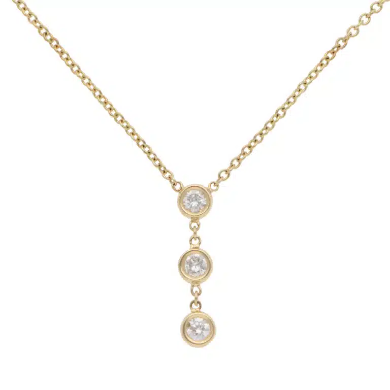 Contemporary Diamond Drop Pendant Necklace in Yellow Gold