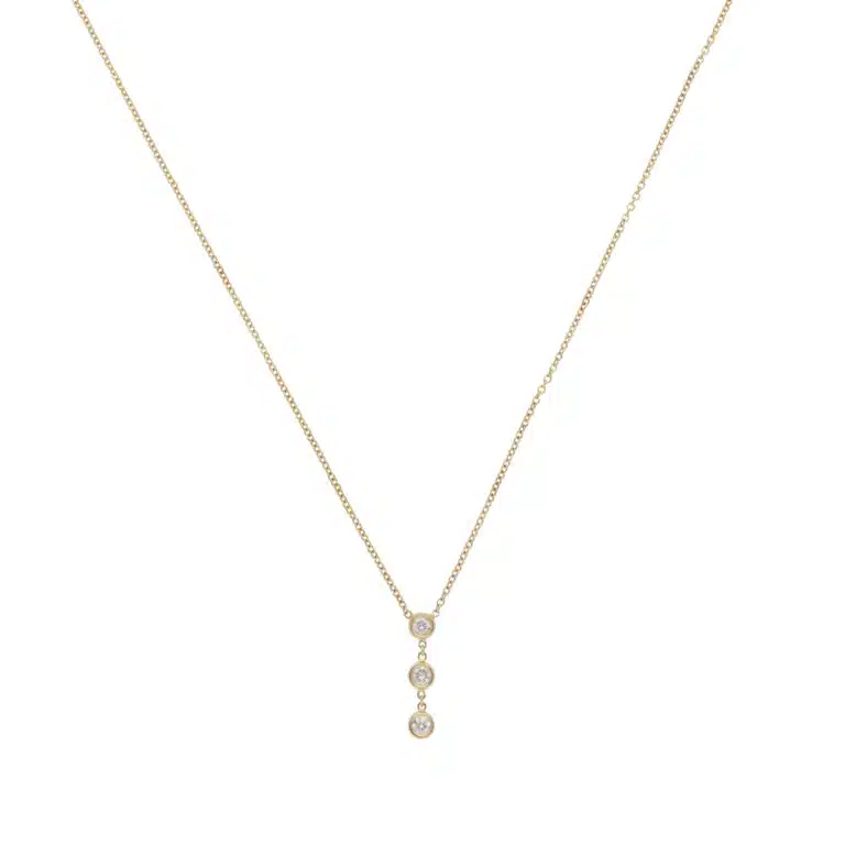 Contemporary Diamond Drop Pendant Necklace in Yellow Gold